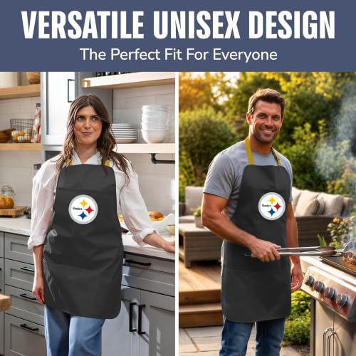Pittsburgh Steelers Cooking Apron - Adjustable, 4 Pockets, Black