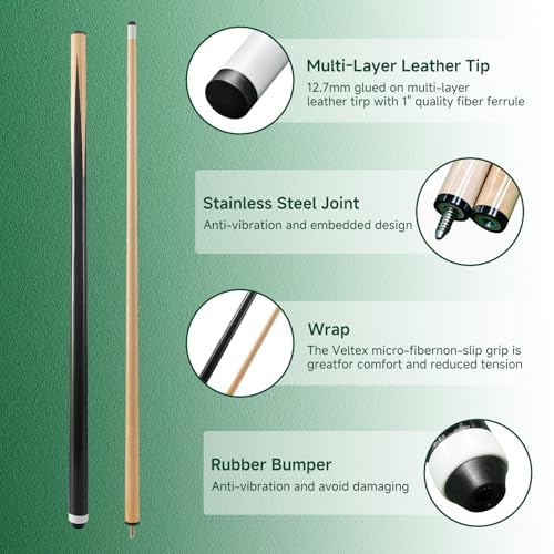 58" Pool Cue Sticks Set - 2-Piece, 17/18/20 oz, 13mm Tips