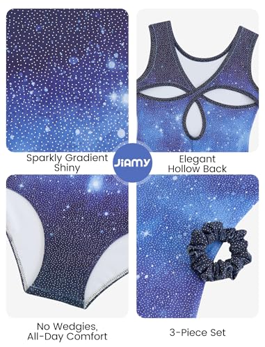 Sparkly Girls Gymnastics Leotard - Sleeveless, Hollow Back, 6-7 Years / Blue