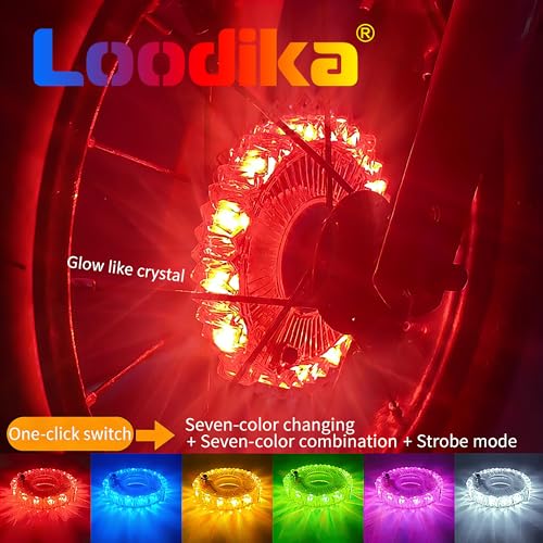 LOODIKA Color-Changing 2-Pack Rechargeable Bike Wheel Lights with Motion Sensor - 7-Color, Bright, Waterproof for Kids & Adults