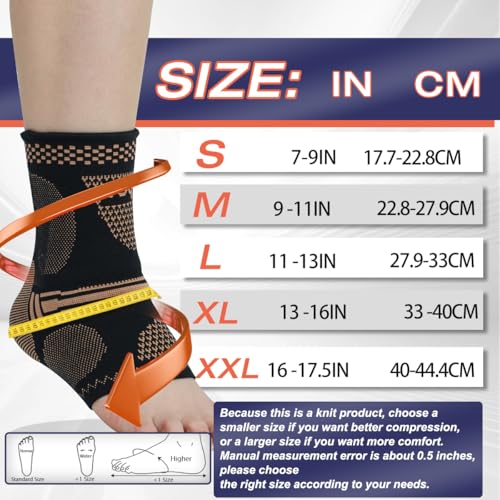 Copper Ankle Brace Compression Sleeve for Men & Women - Medium