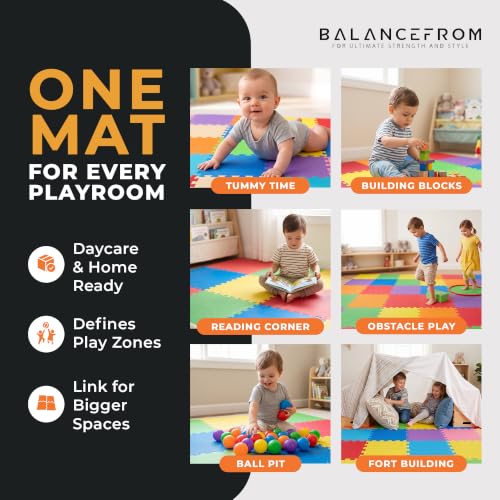 BalanceFrom Multi-Color Foam Play Mat Tiles for Kids - 36 Sq Ft Cushioned Baby & Toddler Floor Covering
