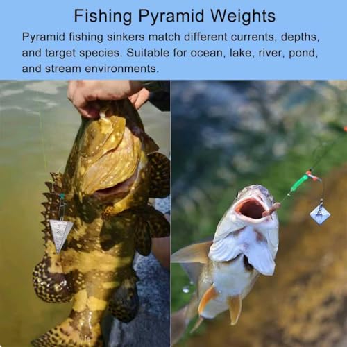SIWIRIOM 2oz Pyramid Lead Sinkers Fishing Weights Pack with Universal Connectors - Saltwater & Surf Tackle Kit