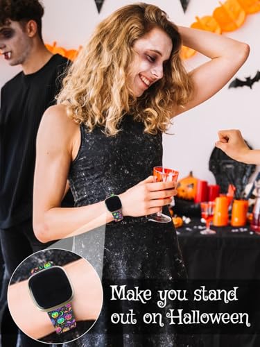 Christmas Silicone Watch Band for Fitbit Sense/Sense 2/Versa 3/Versa 4 - Halloween Pumpkin 2