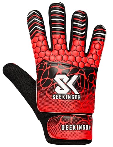 Youth Soccer Goalie Gloves - Size 5 for Ages 9-12, Red/Black