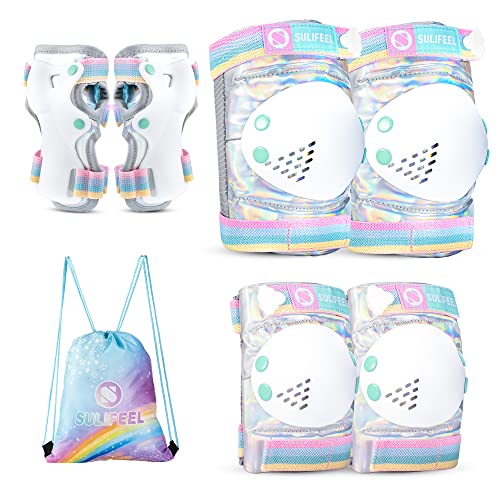 Rainbow Unicorn Protective Gear Set - Knee Pads, Elbow Pads, Wrist Guards - Medium