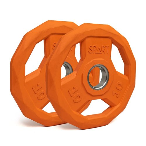 SPART Color Coded Weight Plate 2-Inch Rubber Coated Olympic Grip Plate for Barbell,Solid Cast Iron Weight Plates for Strength Training,Weightlifting,Crossfit,Home Gym, 10LB, Pair