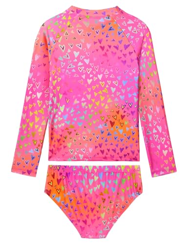 Girls Rash Guard Swimsuit Long Sleeve Two-Piece Bathing Suit 3-4T Rose Yellow Blue