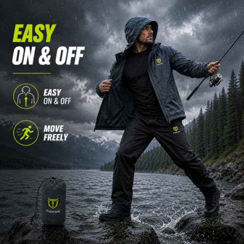 TIDEWE Men's Gray Waterproof Rain Suit - Lightweight 2-Piece Outdoor Gear, Small