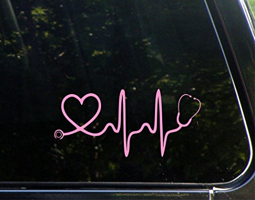Pink Heart Stethoscope Vinyl Decal - 8" x 3.75" Bumper Sticker