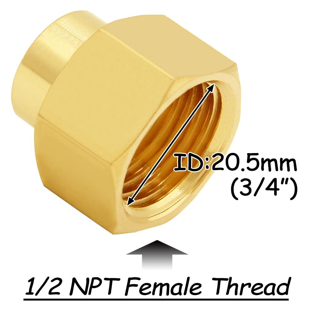 Uenede 3PCS Brass Reducer Adapter, 1/4" NPT Female to 1/2" NPT Female Thread, Hex Reducing Pipe Fitting Coupler Nipple Connector for Water/Oil/Gas