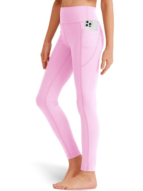 Girls' Black Athletic Leggings with Pockets, White Ankle Length Yoga Pants for Kids