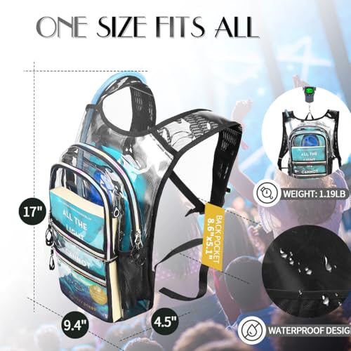 Transparent Hydration Backpack with 3L Insulated Water Bladder for Rave, Hiking, Biking