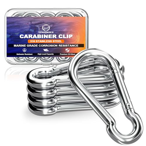 Heavy Duty 316 Stainless Steel Carabiner Clips - Set of 5, 2.36 Inch