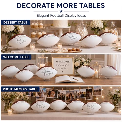 Hiboom Autograph Football Set with Stand - White & Brown Size 9, 4 Pack
