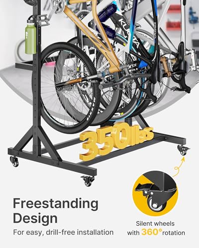 Freestanding Bike Storage Rack for 5 Bikes - Heavy Duty with Wheels