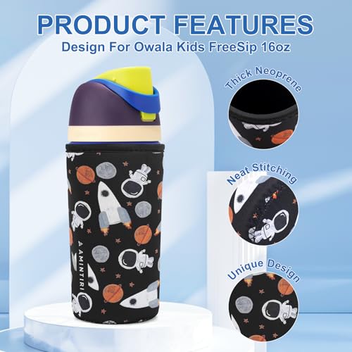 Cute Neoprene Sleeve for Owala Kids FreeSip 16 oz - Astronaut & Spaceship