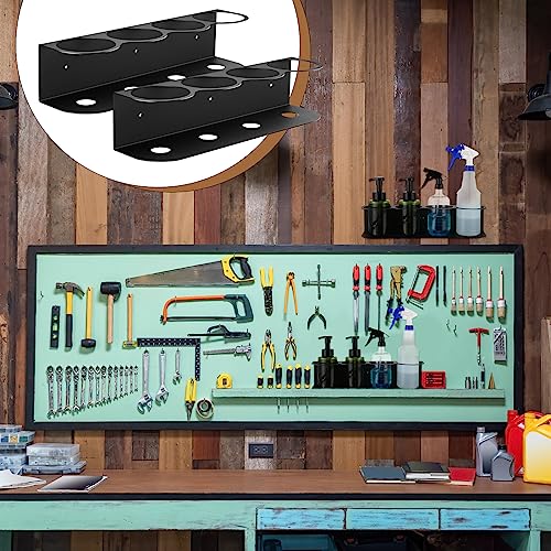 Therwen 2 Pcs 4 Holes All Purpose Steel Spray Bottle Holder Heavy Duty Can Holder Rack Organizer Easy Install Wall Mount Paint Spray Bottle Organizer Storage Rack for Garage Home Workspace(Black)