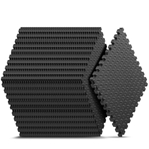 Interlocking Foam Exercise Mat - 16 Pack, 64 sqft, Black