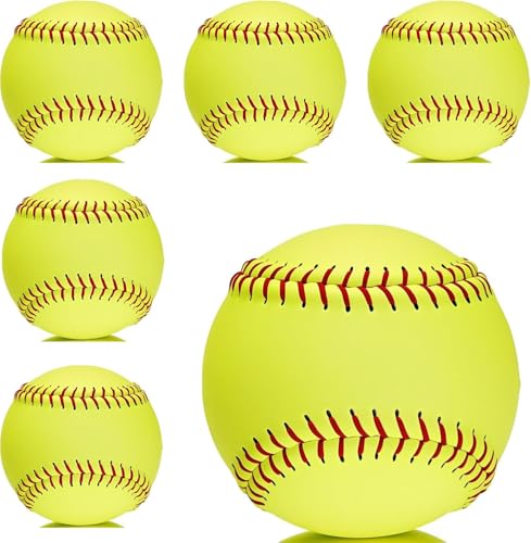 OMYOPY Yellow 11-Inch Softball, Fastpitch Practice Leather Balls, Unmarked & Durable for Training & Games