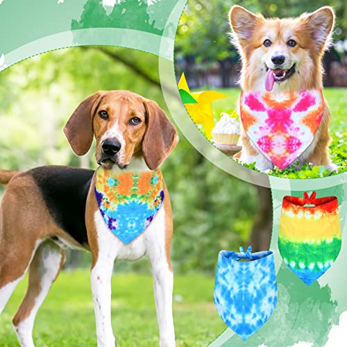 Weewooday 20 Pcs Tie-Dye Dog Bandanas Set, L Size – Reusable Polyester Triangle Scarves