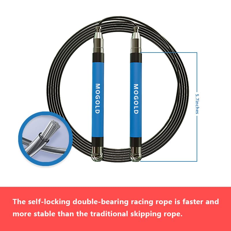 MOGOLD Blue 2-in-1 Speed Jump Rope for Boxing MMA & CrossFit - Adjustable, Sweatproof Grip