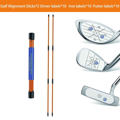 Golf Alignment Sticks-2pcs with 10pcs-Golf Impact Tape, Training Aid Swing Trainer for Iron, Wood & Fairway Putting Clubs Aiming(Orange)
