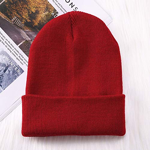 Unisex Adult Knit Beanie Cap - Warm Snug Hat - Red