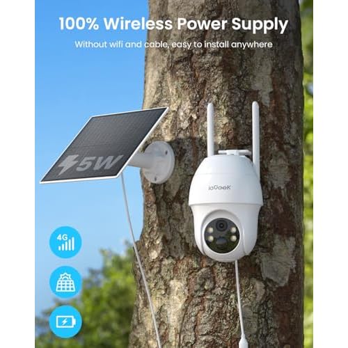 ieGeek 4G LTE Cellular Security Camera Wireless Outdoor, No WiFi Battery Powered Cameras with Solar Panel, 2K HD Color Night Vision, 2-Way Audio, 360¡Æ PTZ, PIR Motion Sensor(Subscription Required)