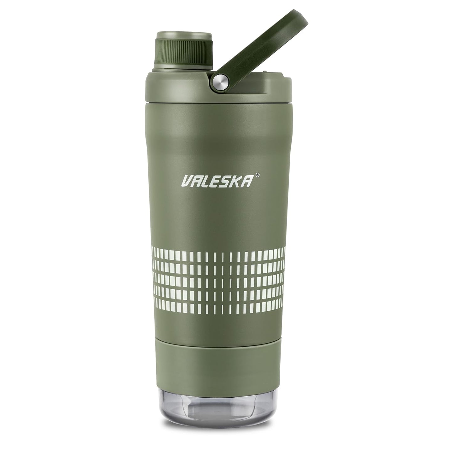 VALESKA Shaker Bottle for Protein Mixes with Storage | 24oz Insulated Stainless Steel Protein Shaker, BPA Free, Leak Proof, Dishwasher Safe, Perfect for Protein Shakes and Pre Workout | Green