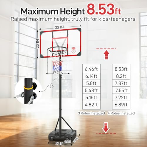 Adjustable Kids Basketball Hoop 4.82-8.53ft - Red
