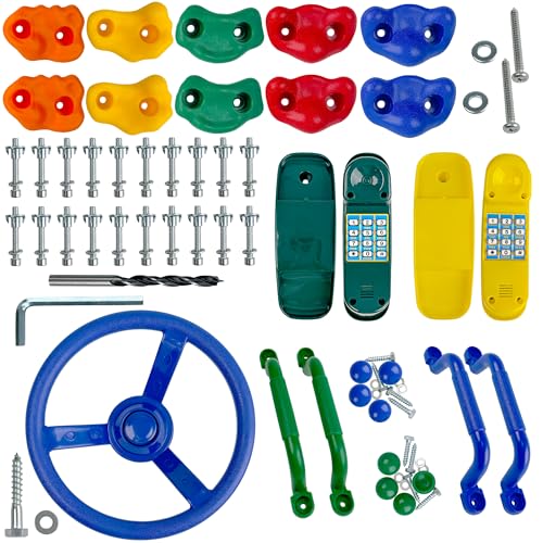 Kids Climbing Holds Set with Handles & Steering Wheel - Indoor & Outdoor Play Equipment
