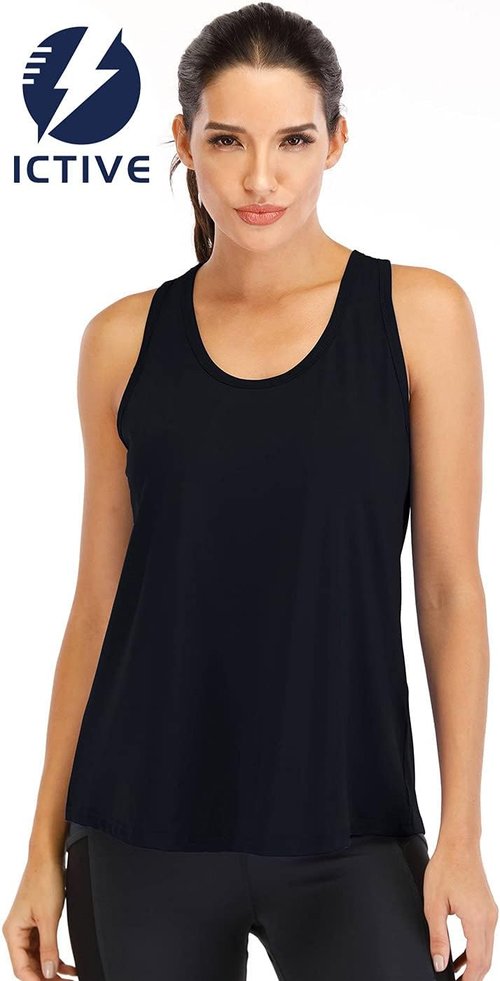 ICTIVE Women's Workout Tops - Loose Fit Racerback Mesh Backless Muscle Tank for Running
