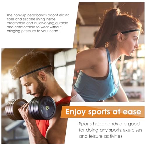 Elastic Sport Headbands - 4 Black Non-Slip Running Sweat Bands