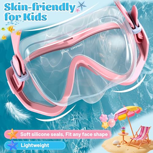 Kids Swim Goggles with Nose Cover - Anti-Fog Diving Mask - Blue Pink