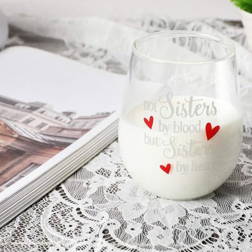 BigNoseDeer Sisters by Heart Stemless Wine Glass - Birthday & Friendship Gift for Women