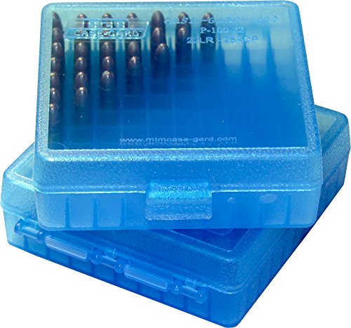 100-Round Flip-Top Ammo Box for .22 LR and .25 ACP - Clear Blue