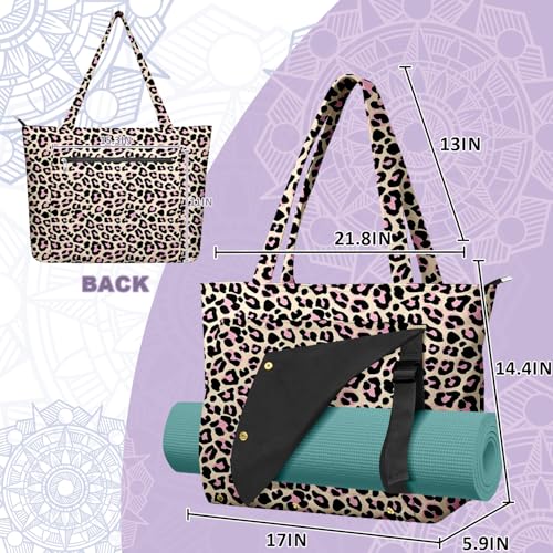 Large Canvas Yoga Bag for Women - Leopard Print Yoga Mat Tote