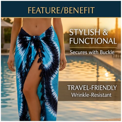 INGEAR Women's Sarong Bathing Suit Cover Up - One Size Blu/Blk Beach Wrap