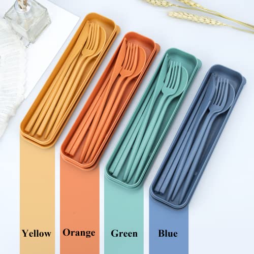 Reusable Travel Utensils Set - 4 Color Portable Cutlery Case