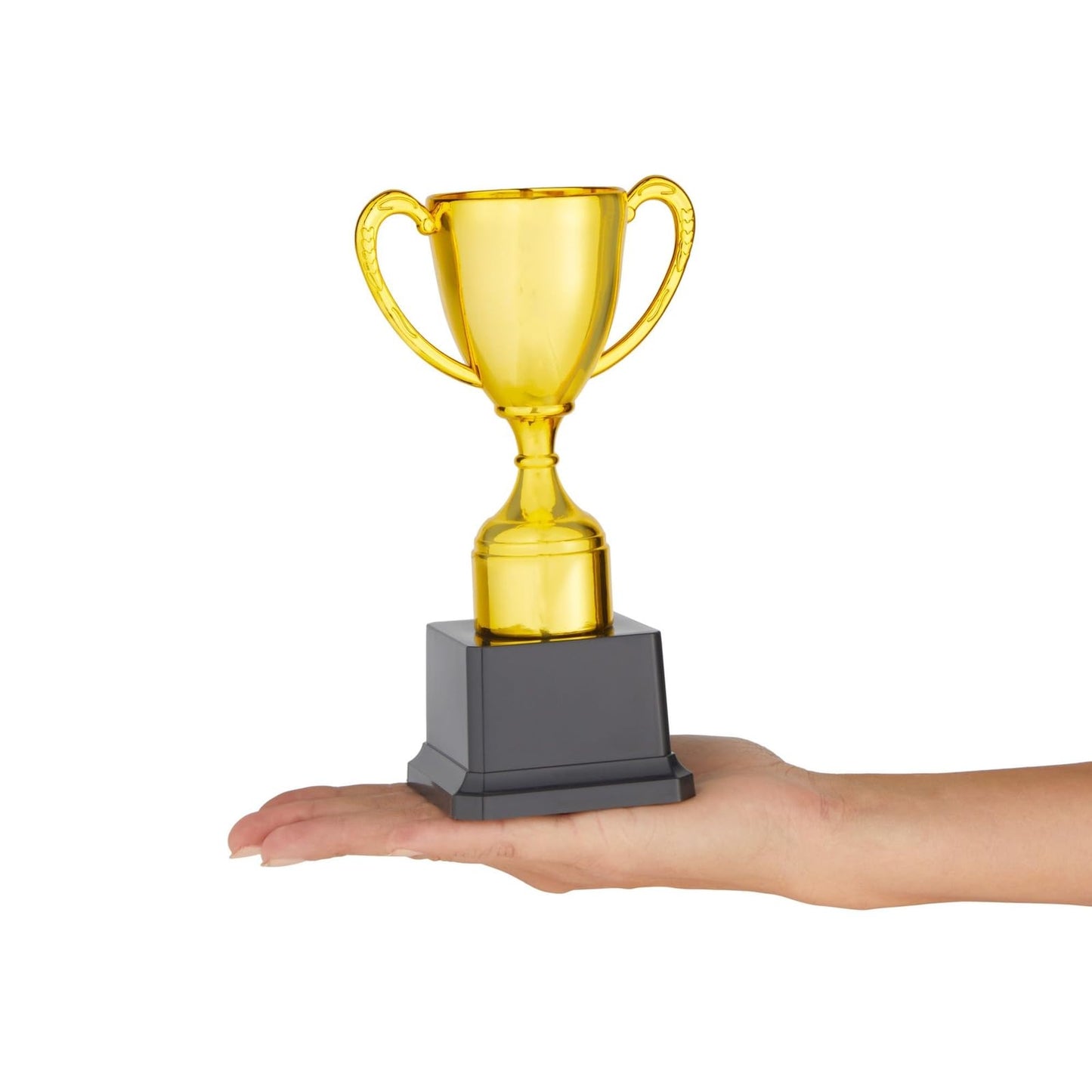 Blue Panda Trophy Award Cup Set - 3-Pack, 7-Inch Gold Plastic Cups - Mini Participation Trophies for Kids