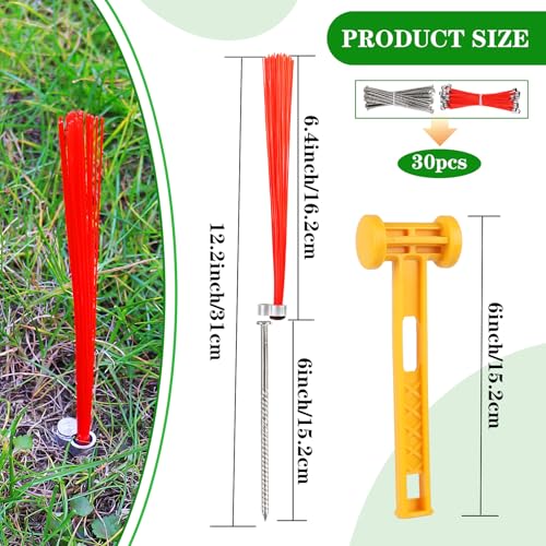 30 Pcs Neon Orange Ground Marking Whiskers with Stakes for Survey Landscaping & Hunting
