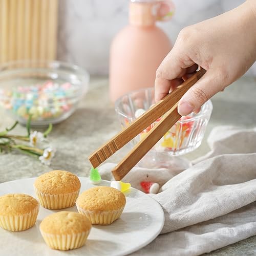 8-Inch Bamboo Toaster Tongs - Set of 2 Reusable Wooden Kitchen Tongs