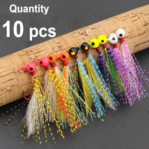 10pcs Crappie Jig Heads Fishing Lures with Feather