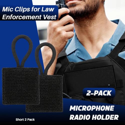 Terixe 4 Pack Mic Clips for Law Enforcement – 2 Long & 2 Short, Black Radio Mic Holders