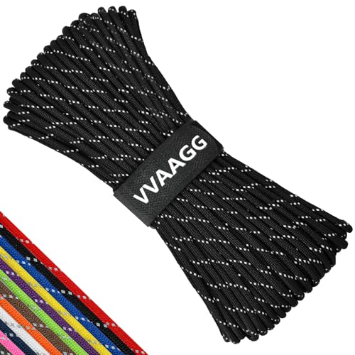 550 Paracord Rope - Reflective Nylon Cord, 4MM, 100FT - Black