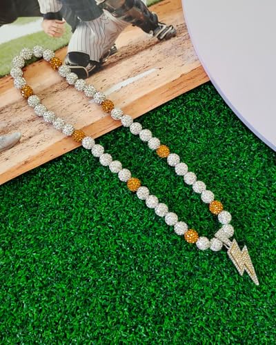 Baseball Necklace with Lightning Bolt Pendant - White/Gold, 18 Inch