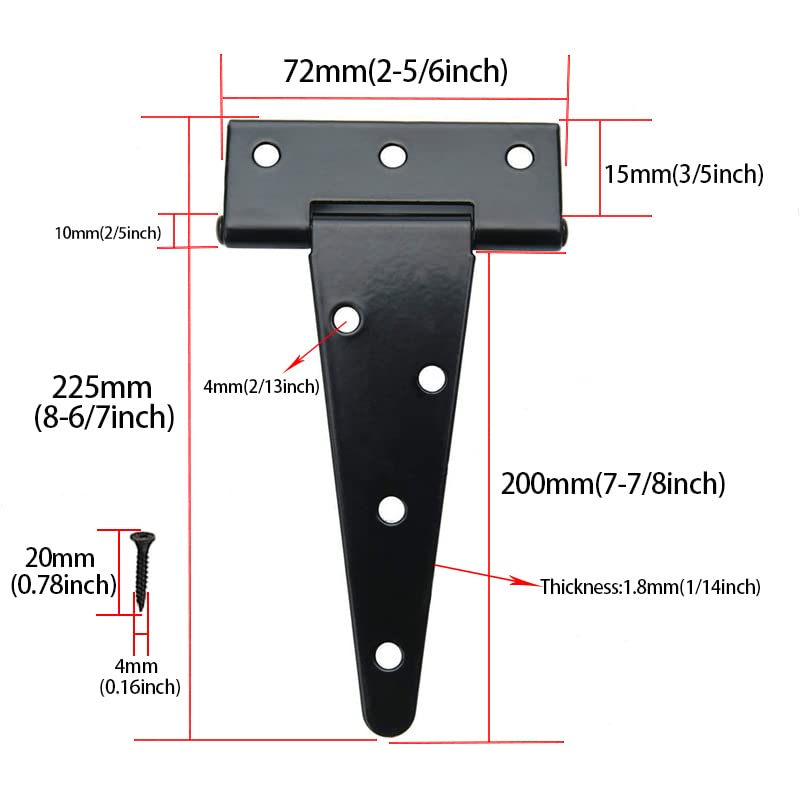 8 inch T Strap Hinges, Heavy Duty T-Strap Shed Door Hinges Gate Hinges, Tee Hinge for Wooden Fences,Yard Door,Barn Door Gates, Wrought Rustproof 4PCS
