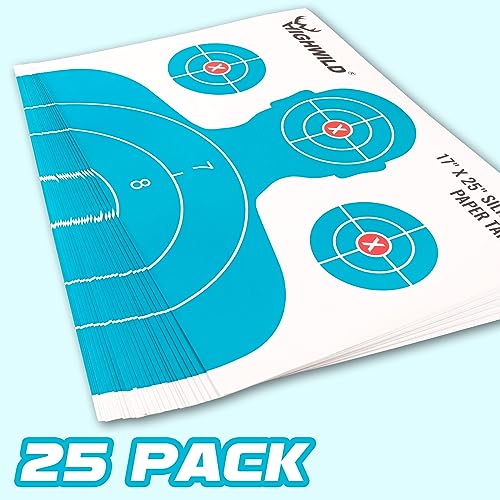 Shooting Range Silhouette Paper Targets - 17x25 Inch, 25 Pack - White & Light Blue