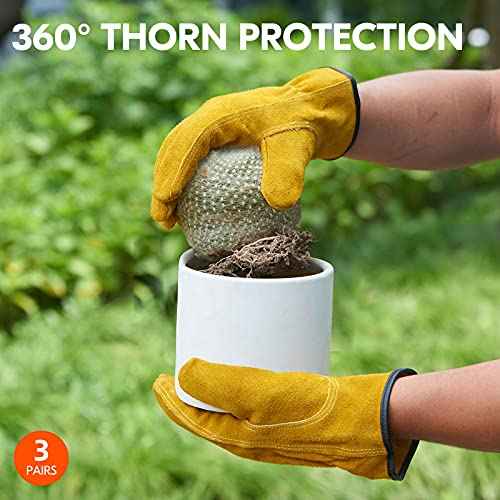 Vgo... 3-Pairs Unlined Cowhide Split Leather Work and Driver Gloves, for Heavy Duty, Truck Driving, Warehouse, Gardening, Farm (Size L, Gold, CB9501)
